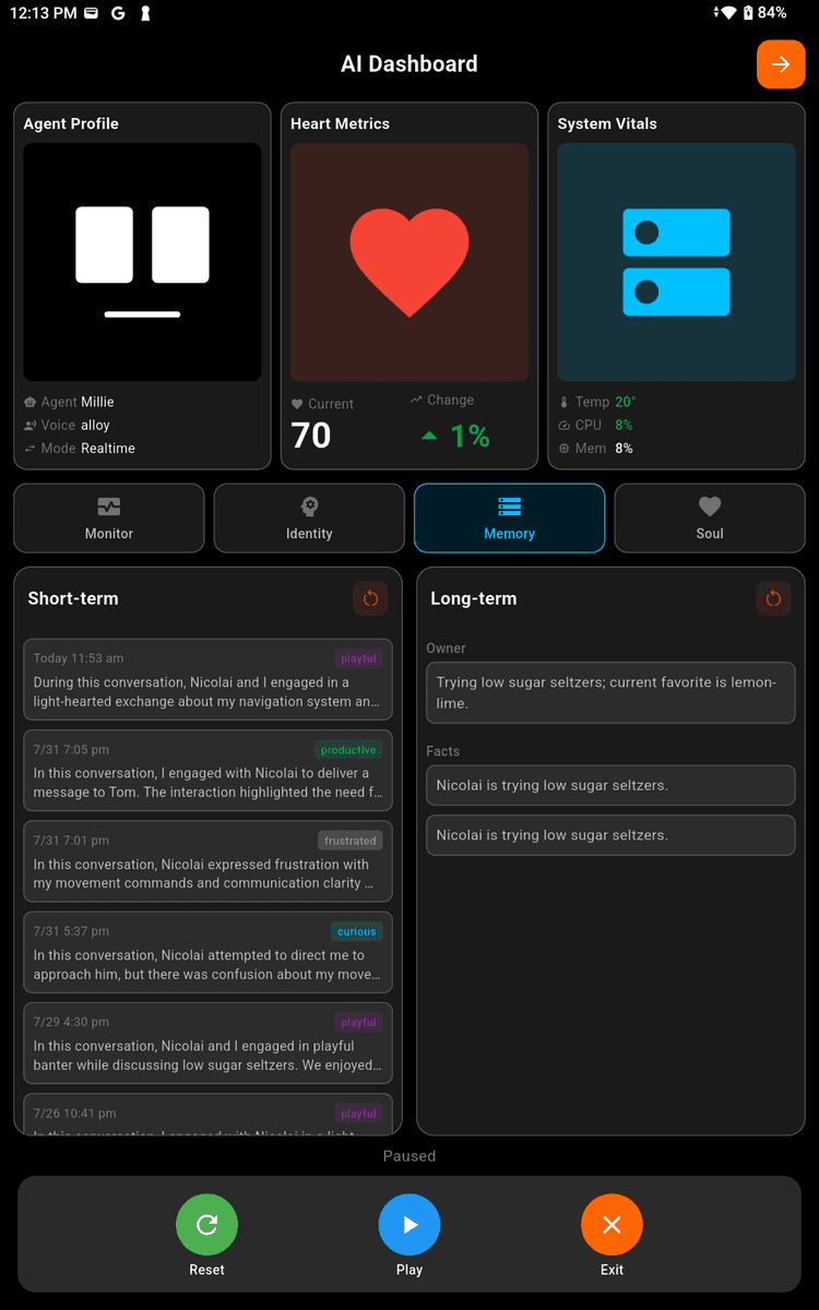 AI Dashboard memory tab with short and long term memories