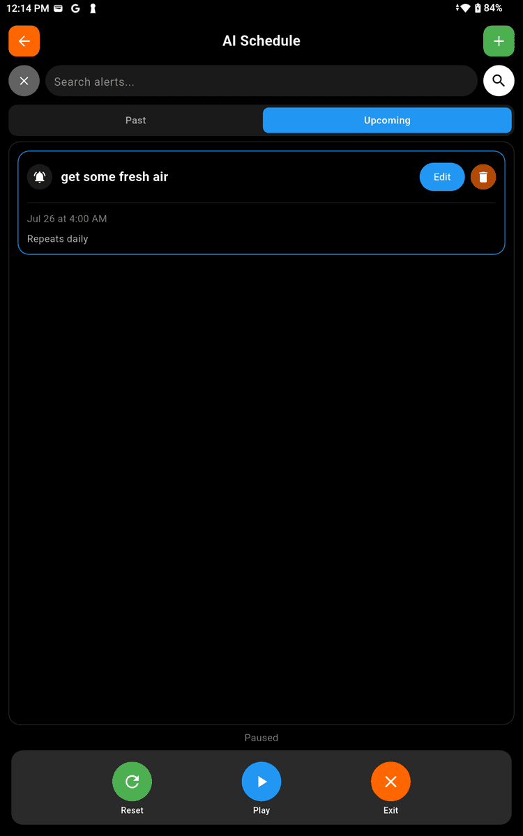 AI Schedule showing upcoming alerts