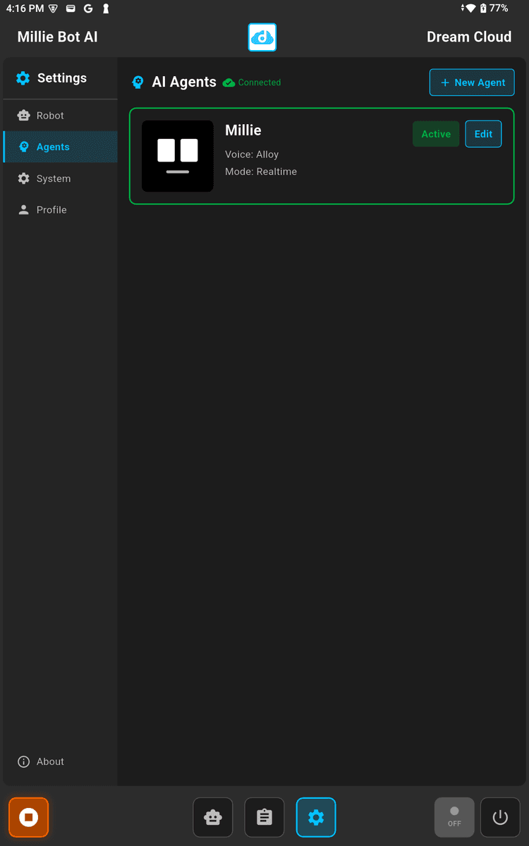 Agent list showing available personalities