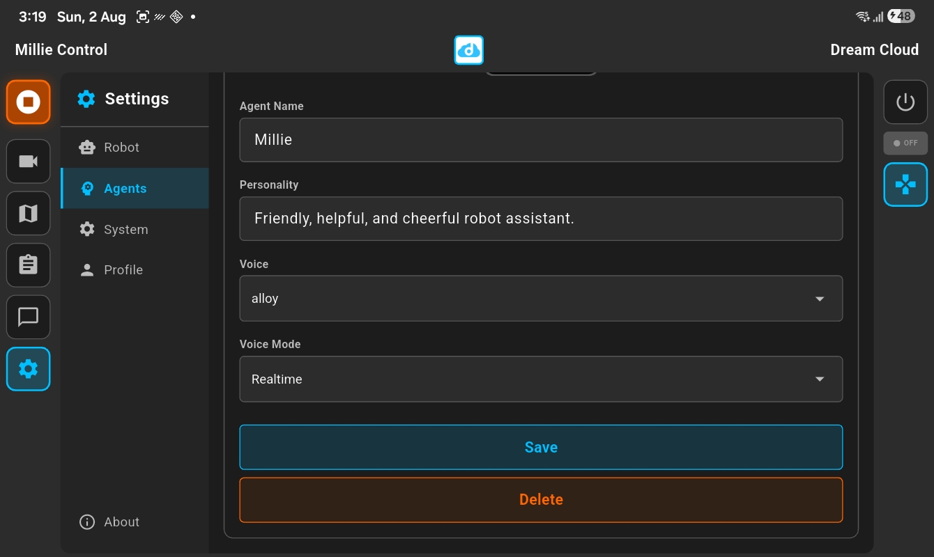 Agent edit form with personality and voice configuration