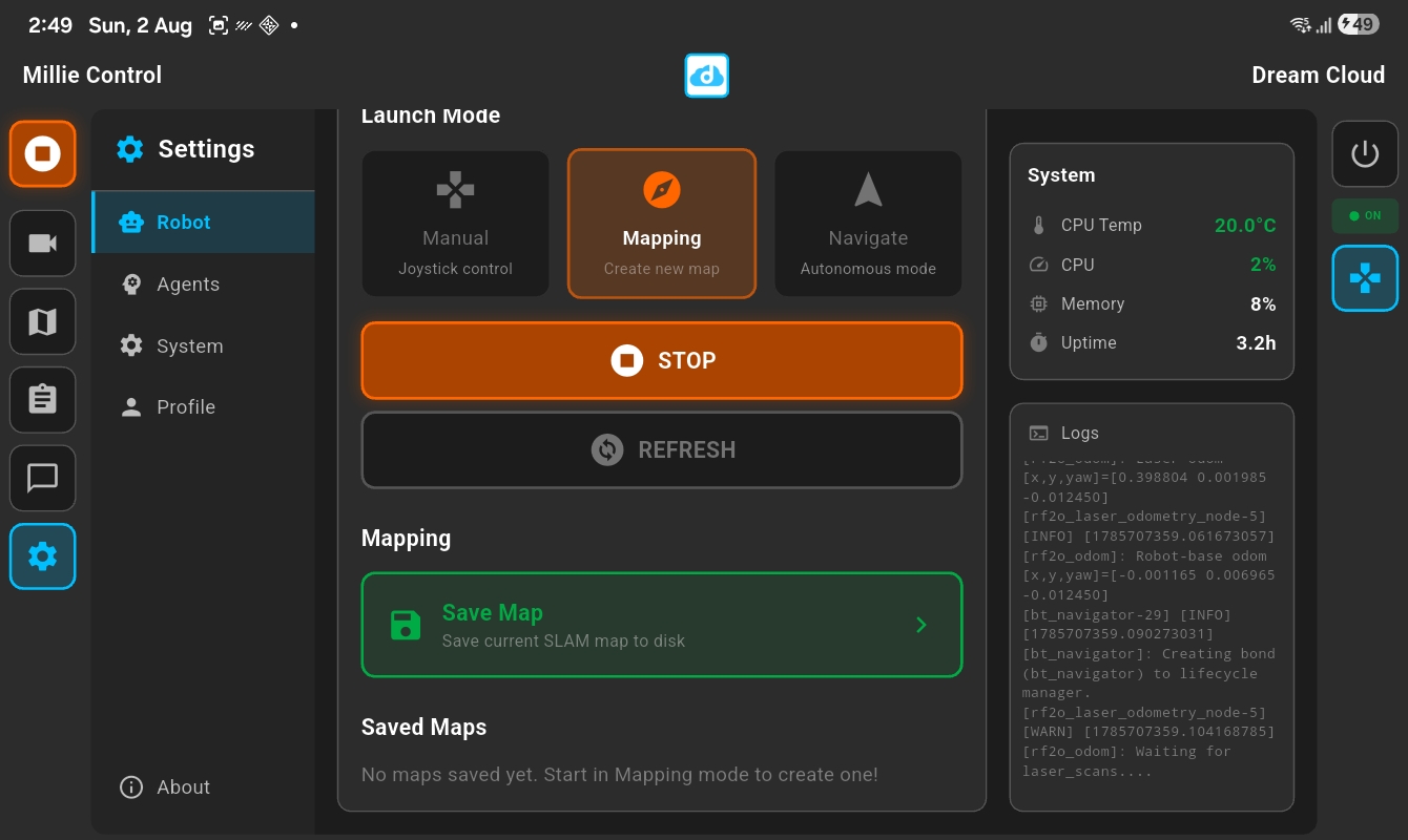 Mapping mode with Save Map button highlighted