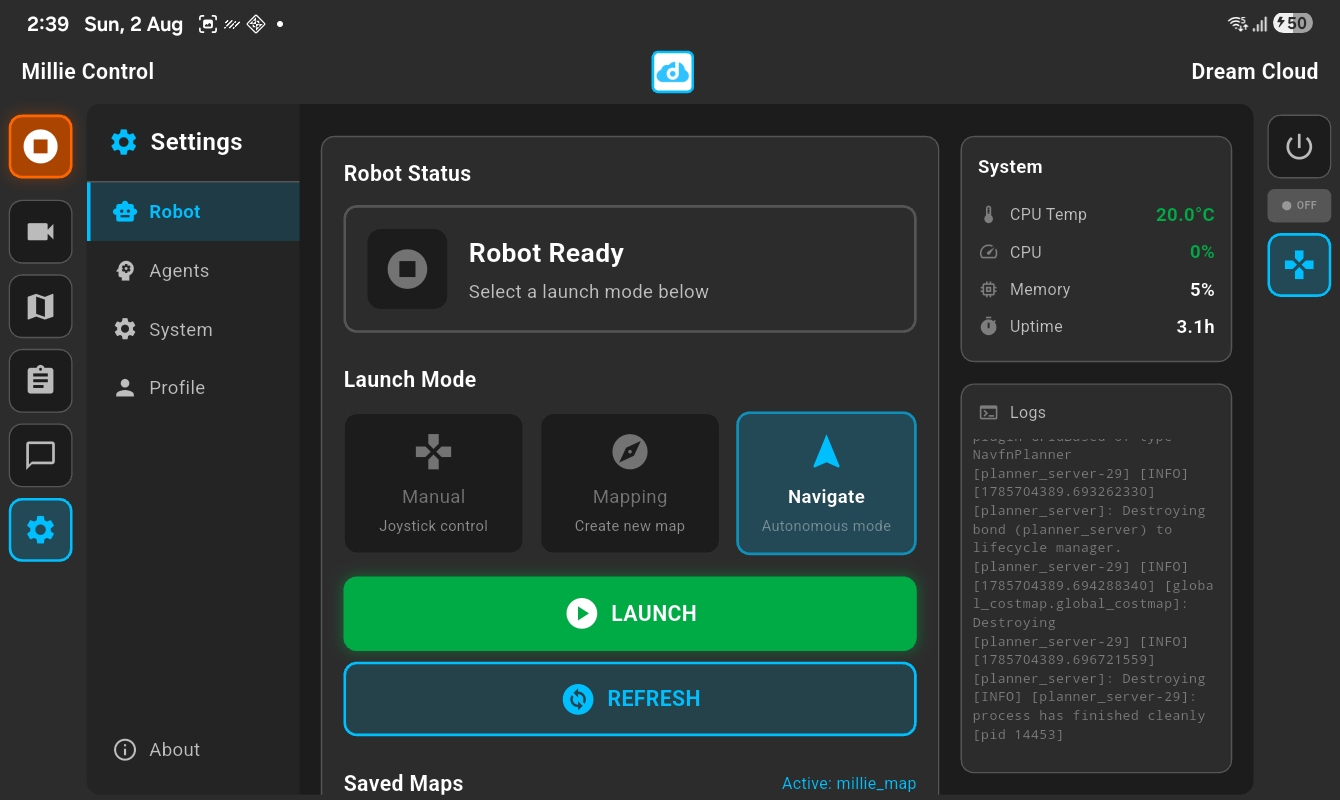 Settings panel with Navigate mode selected